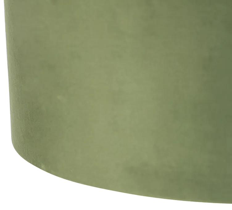 Stoffen Eettafel / Eetkamer Hanglamp zwart met velours kappen groen met goud 35 cm 2-lichts - Blitz Landelijk / Rustiek, Landelijk E27 cilinder / rond rond Binnenverlichting Lamp