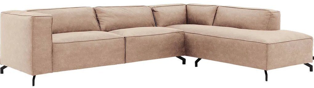 Goossens Bank Calvin beige, micro leer, 3,5-zits, modern design met ligelement rechts