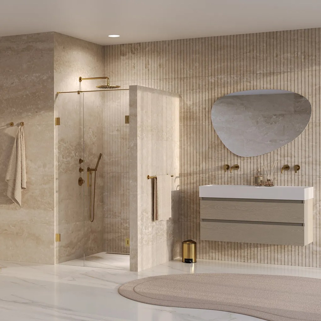 Brauer Void profielloze nisdeur 90cm met draaideur 60cm aan muur messing geborsteld PVD