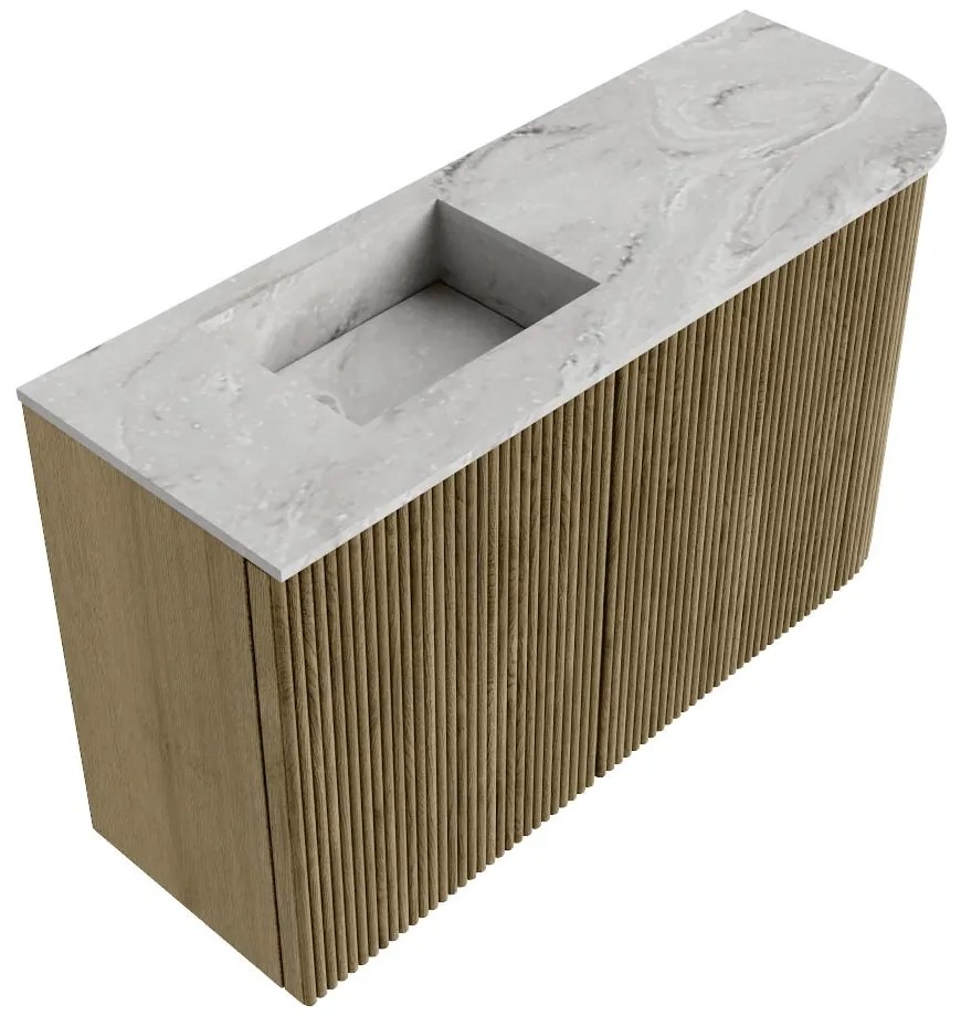 Mondiaz Joya DLux 70cm toiletmeubel ronding rechts dusk met wastafel faye links zonder kraangat glace