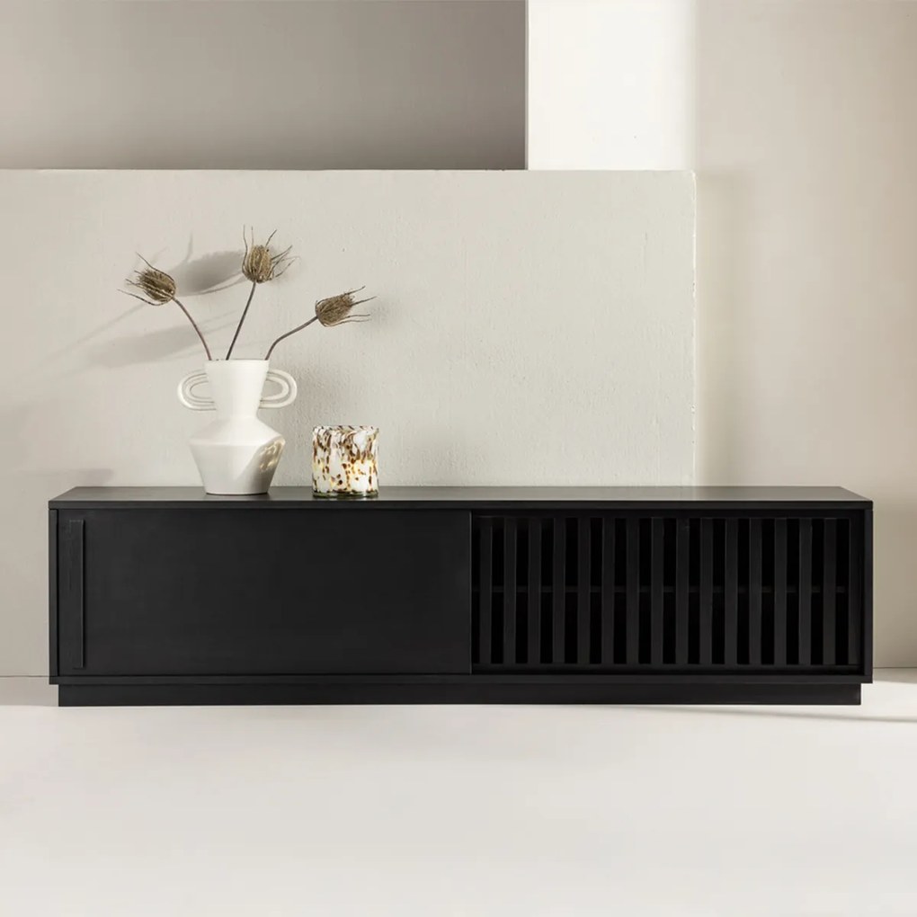 TV Meubel Met Schuifdeur Zwart - 180x40x45cm.