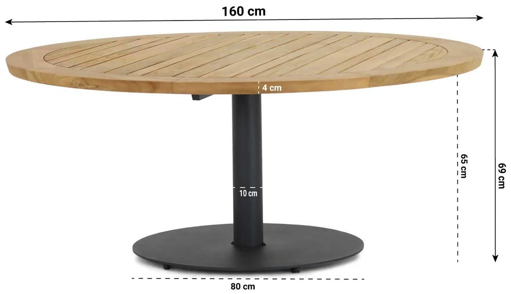 Dining Tuintafel rond 160 cm Aluminium/teak Grijs Saba