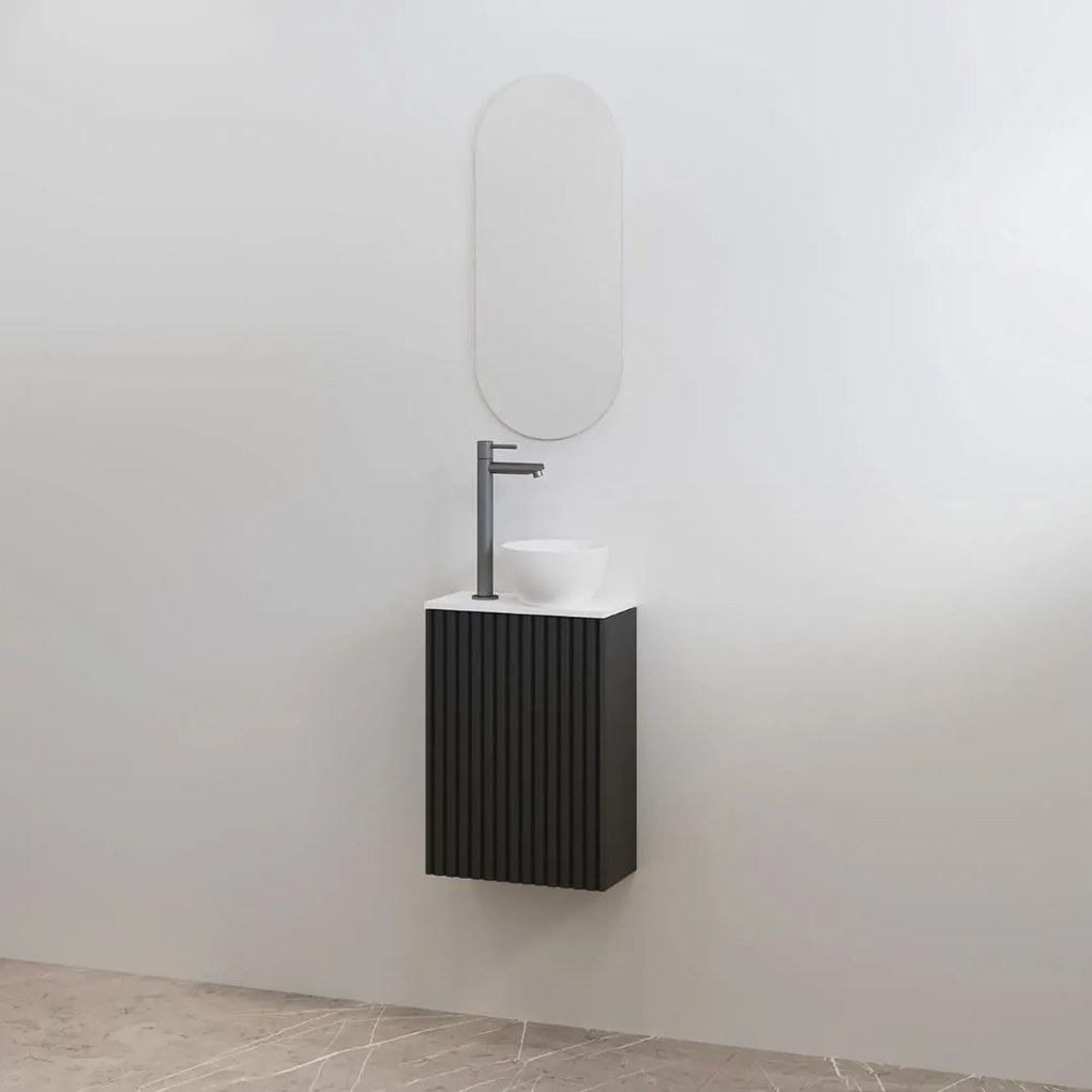 Best Design Mali ribbel toiletmeubel zwart mat met wit mat meubelblad
