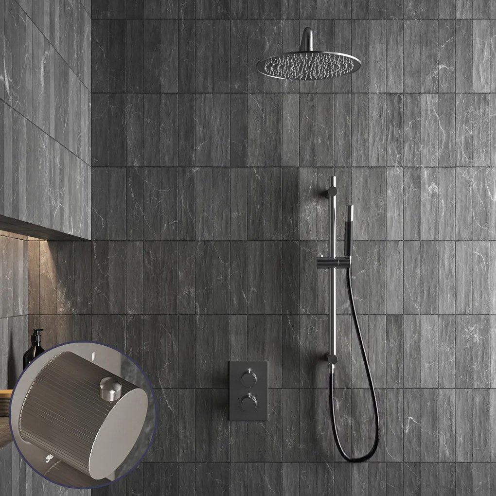 Saniclear Exclusive Stripes Pro inbouw regendouche met 30cm hoofddouche, muurarm en glijstang RVS