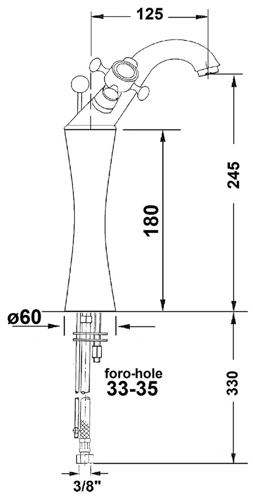 Sapho Antea 1-gats wastafelkraan verhoogd 25cm met pop-up waste chroom