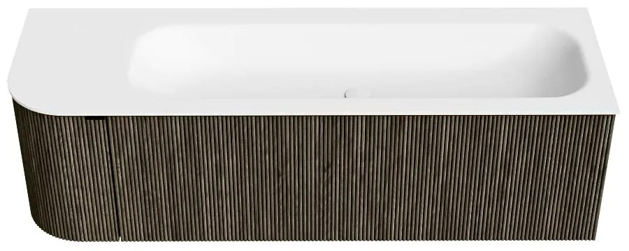 Mondiaz Kurve 145cm badmeubel ronding links shadow met 1 lade en deur en wastafel big large rechts 2 kraangaten