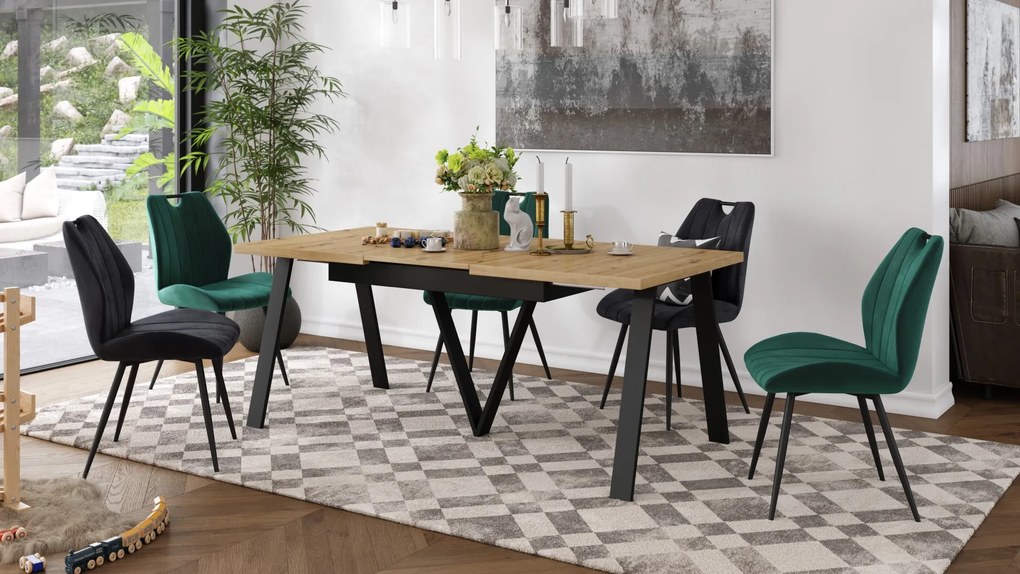 AVERY eik Artisan/onderkant zwart - LOFT/INDUSTRIËLE TAFEL VOOR WOONKAMER / EETKAMER UITKLAPBAAR TOT 290 cm!