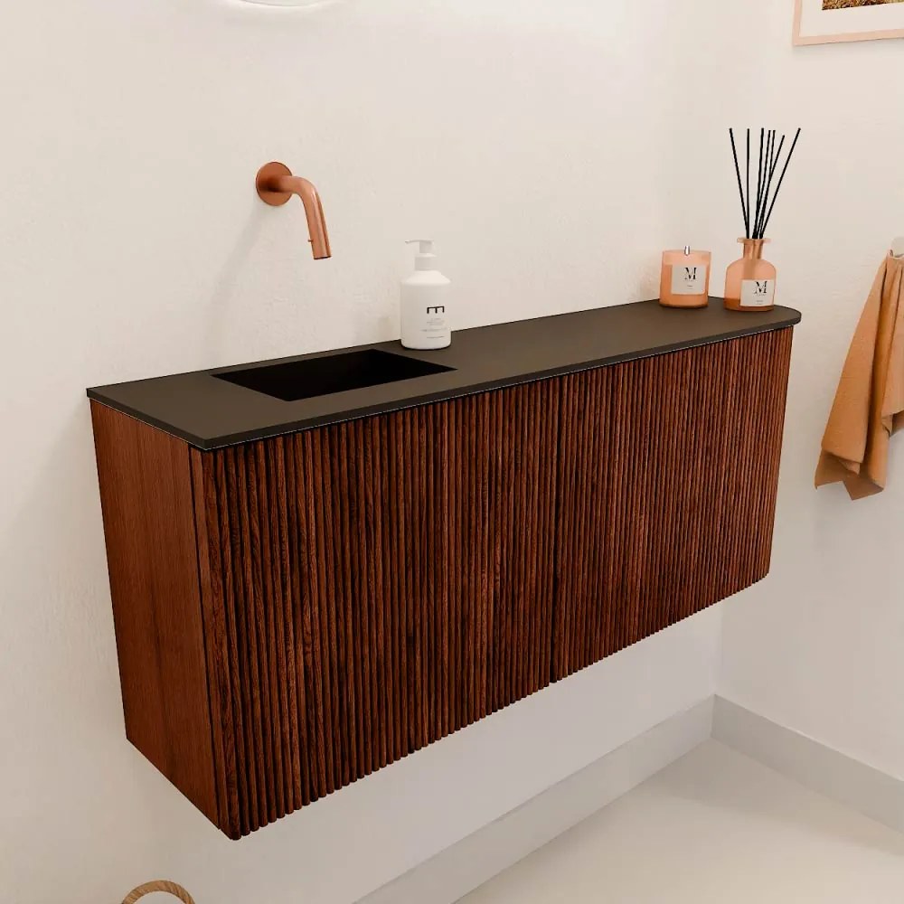 Mondiaz Joya 100cm toiletmeubel ronding rechts ruby met wastafel faye links zonder kraangat urban