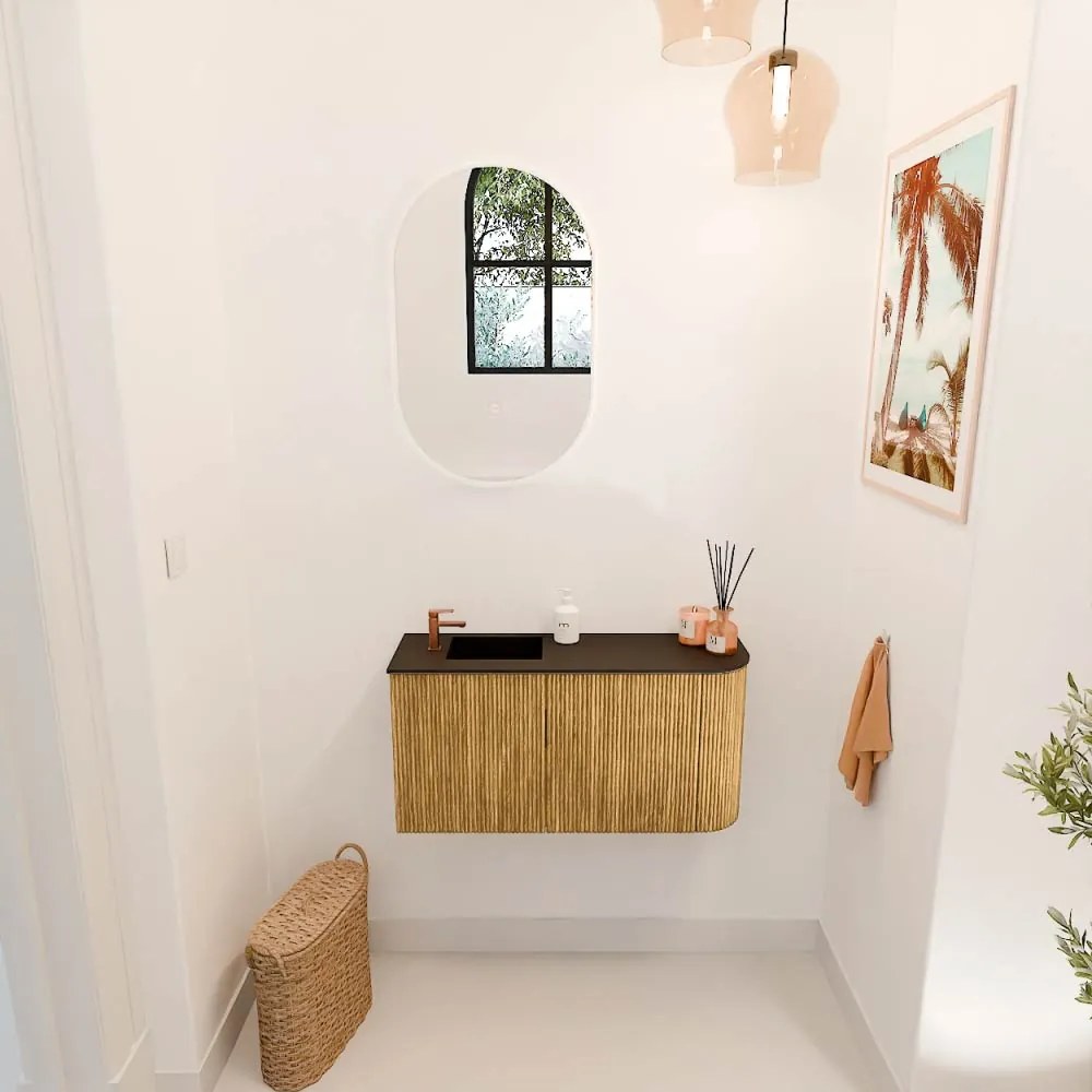 Mondiaz Joya 80cm toiletmeubel ronding rechts oak met wastafel faye links 1 kraangat urban