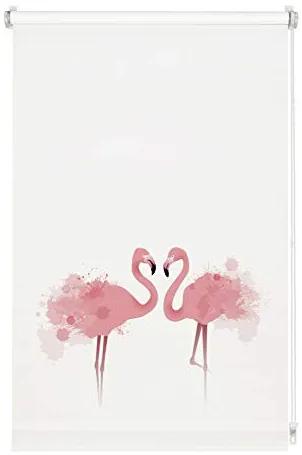 Rollo Digiprint Flamingo Om Vast Te Klemmen, Daglicht-Rolgordijn Met Digitale Druk, Ondoorzichtig, Alle Montage-Onderdelen Inclusief, Wit/Dr, 90 X 150 cm (B X H)