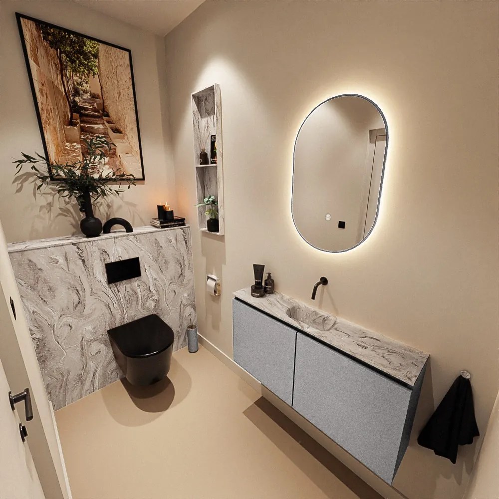 Mondiaz Ture DLux toiletmeubel 100cm plata met wastafel glace midden zonder kraangat