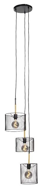 Industriële hanglamp zwart 3-lichts - Drum Mesh Industriele / Industrie / Industrial E27 Draadlamp Binnenverlichting Lamp