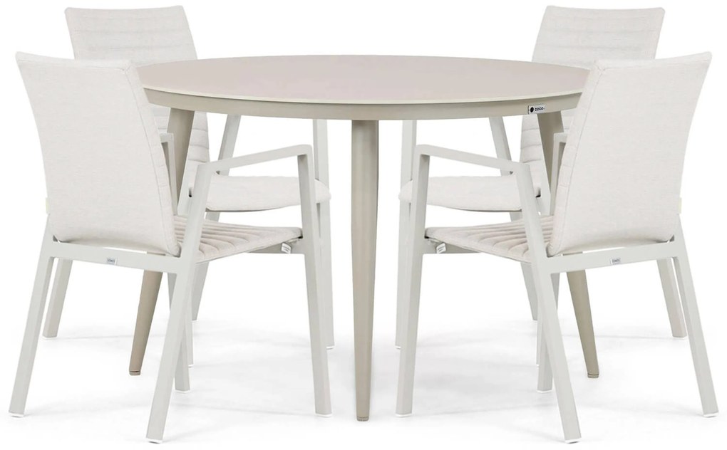 Tuinset Ronde Tuintafel 4 personen 120 cm Aluminium/textileen Taupe Osmen Joliet/Vienna