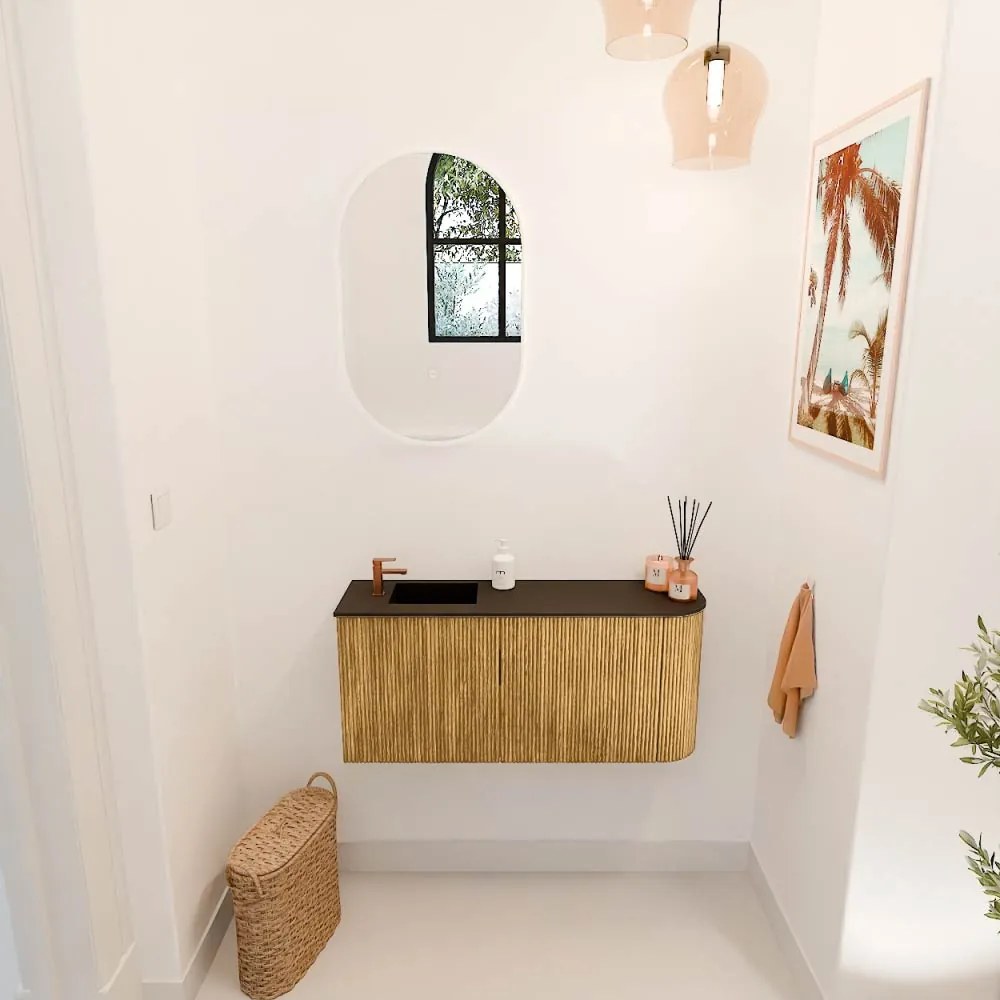 Mondiaz Joya 90cm toiletmeubel ronding rechts oak met wastafel faye links 1 kraangat urban