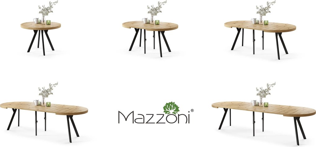 EXPANSO Eik Artisan/zwarte poten - GROTE RONDE TAFEL Ø110 UITBREIDBAAR TOT 310 cm met Y-POTEN LOFT/INDUSTRIAL