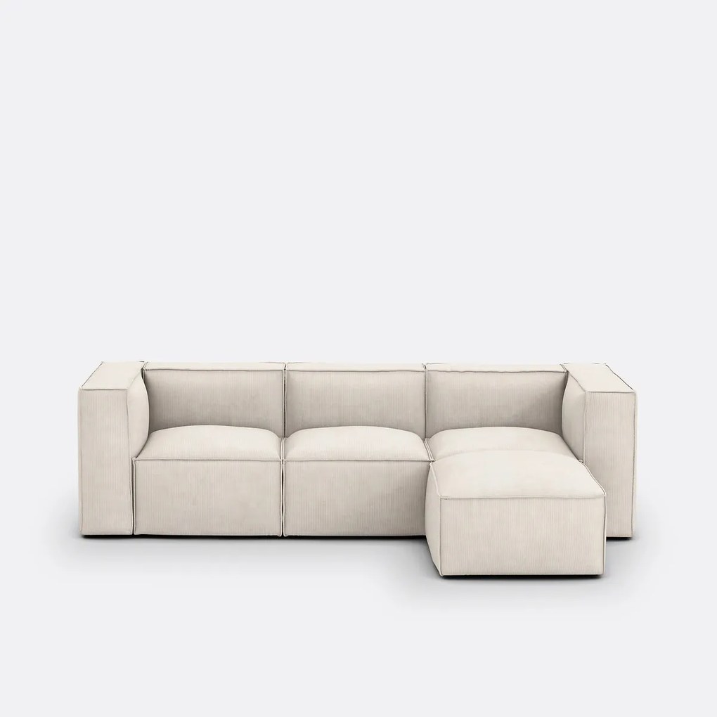 Modulaire bank, 3-zit en poef, ribfluweel, Seven