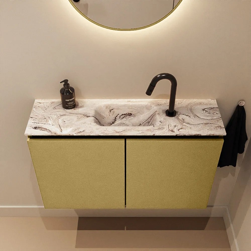 Mondiaz Ture DLux toiletmeubel 80cm oro met wastafel glace midden met kraangat