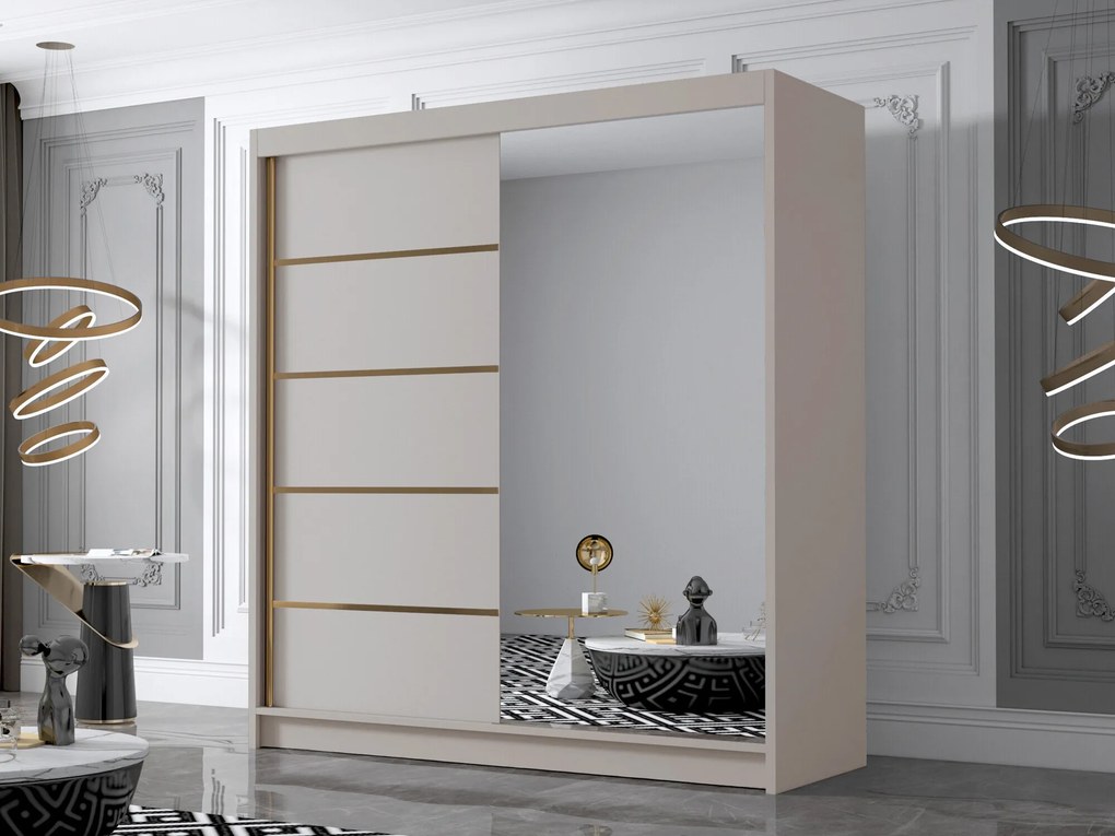 Kledingkast Closico Vallor III, Kasjmier, 215x180x58cm, 139 kg, Kledingkast deuren: Schuivend