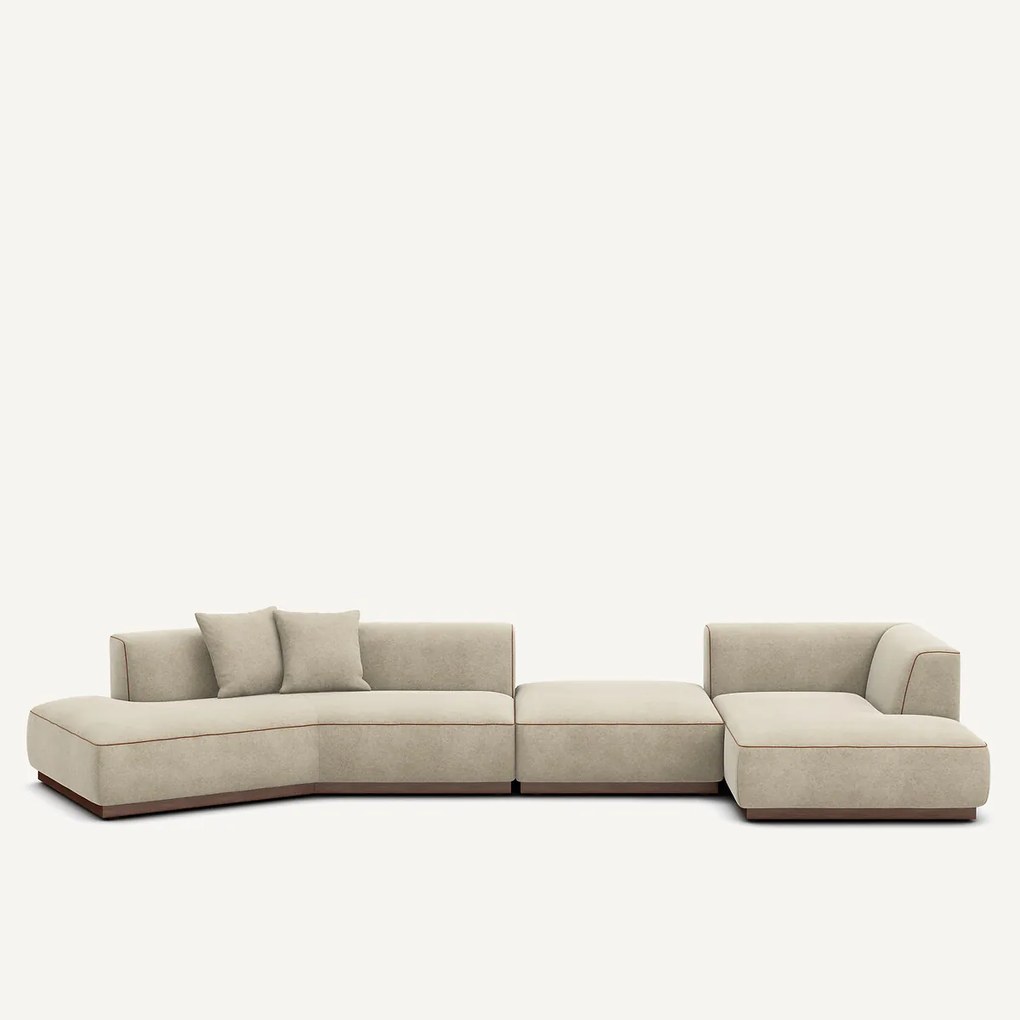 Open rechte hoekbank in linnen fluweel, JACOPO