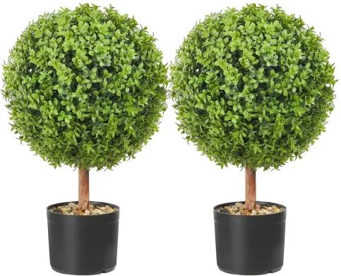 VEVOR 2x Buxusbol Kunst 559mm Tuindecoratie Buxus in Bloempot Kunstbuxusbol Kunstplant gemaakt van PE, Hout, PP inclusief 4 stuks Decoratieve Vlinders en 10 stuks Vervangende Bladeren
