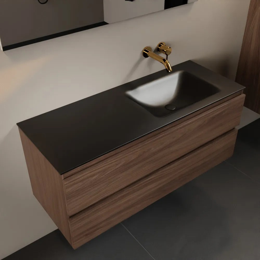 Mondiaz Aivy badmeubel 120cm mocha met wastafel solid surface urban rechts zonder kraangat