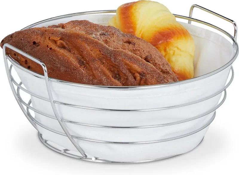 Broodmand metaal - stoffen inzet - mandje broodjes - rond - broodmandje wit