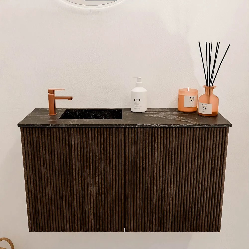 Mondiaz Joya DLux 70cm toiletmeubel walnut met wastafel faye links 1 kraangat lava