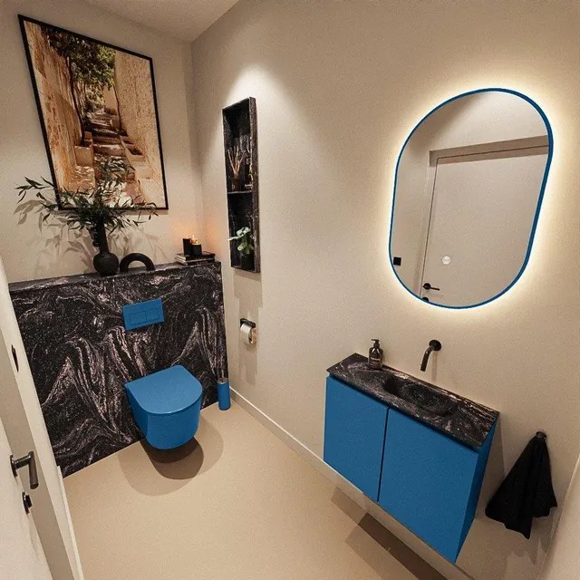 MONDIAZ TURE-DLUX 60cm toiletmeubel Jeans. EDEN wastafel Lava positie rechts. Zonder kraangat. TUREDX60JEAR0LAV