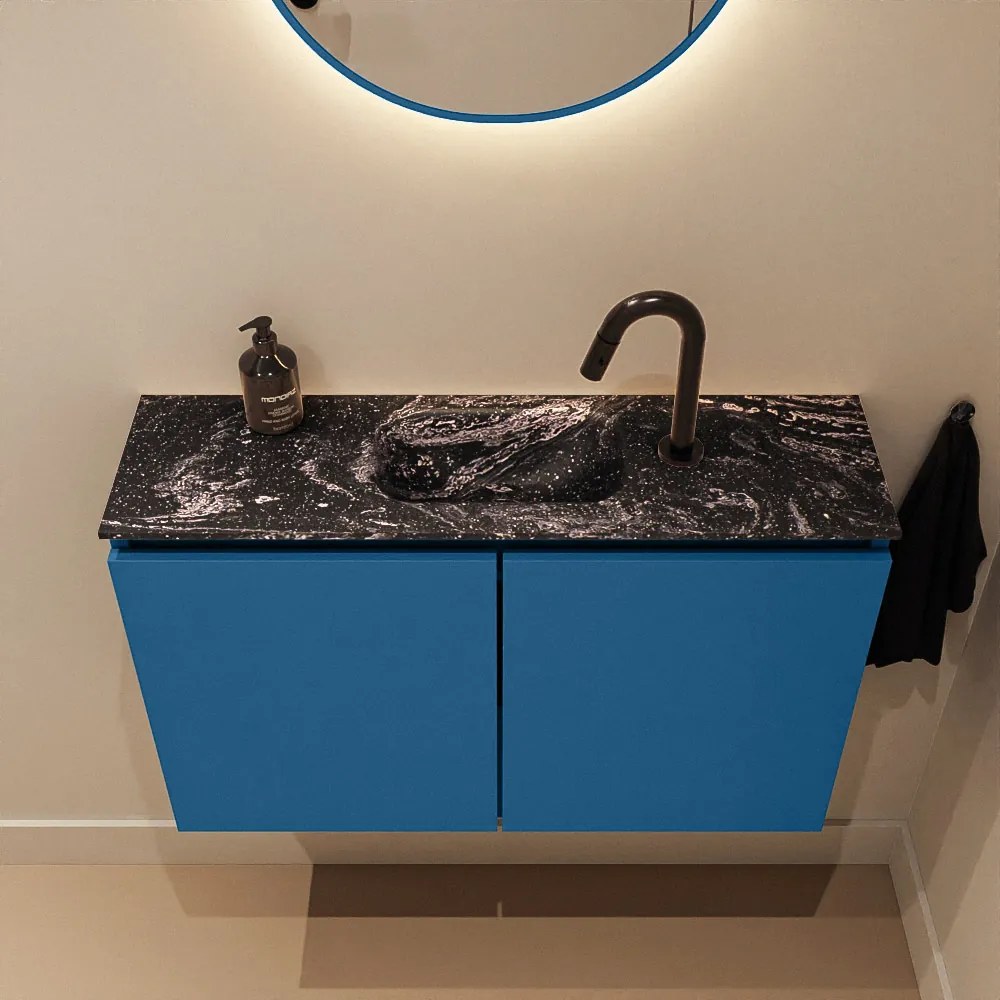 Mondiaz Ture DLux toiletmeubel 80cm jeans met wastafel lava midden met kraangat