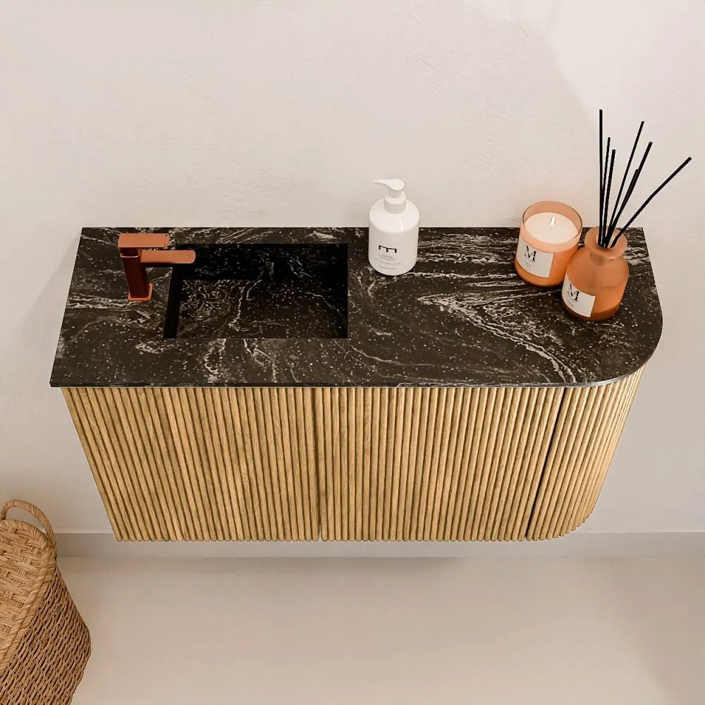 Mondiaz Joya DLux 70cm toiletmeubel ronding rechts oak met wastafel faye links 1 kraangat lava