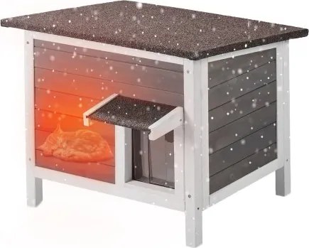 VEVOR Buitenkattenhuis, Weerbestendig, Wilde Kattenhuis voor Meerdere Katten, Houten Buitenkatten-/Konijnenhuis, Volledig Geïsoleerd met Schuim, Open Dak, PVC Deurkleppen, 61 x 50 x 53 cm (L x B x H)