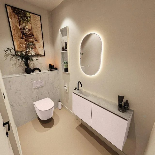 MONDIAZ TURE-DLUX 100cm toiletmeubel Rosee. EDEN wastafel Opalo positie links. Met 1 kraangat. TUREDX100ROSL1OPA