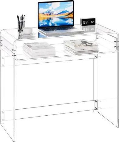VEVOR Acryl Bureau, 2-laags transparante entreetafel met plank, modern rechthoekig computerbureau, dik bureau voor slaapkamer, kantoor, woonkamer, 40 x 85 x 75 cm