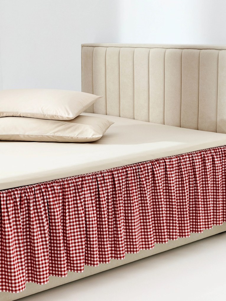 Geruite katoenen bedskirting Twyla met franjes