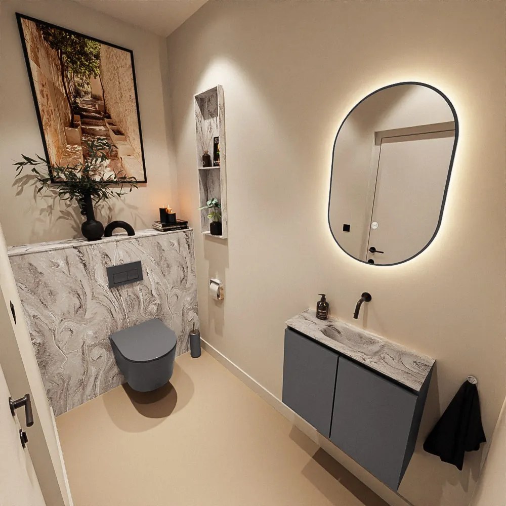 Mondiaz Ture DLux toiletmeubel 60cm dark grey met wastafel glace midden zonder kraangat