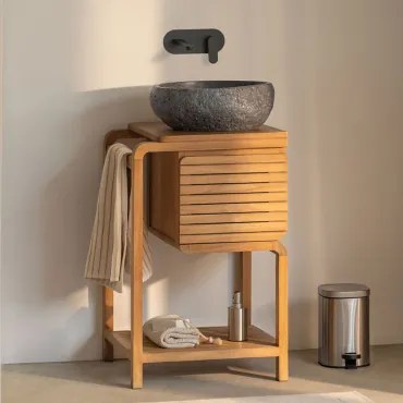 Bradley Teakhouten Badkamermeubelset Onregelmatige In Zwart Cement ↔︎40 Cm Fedro & Spiegelloze & Matzwart - Sklum