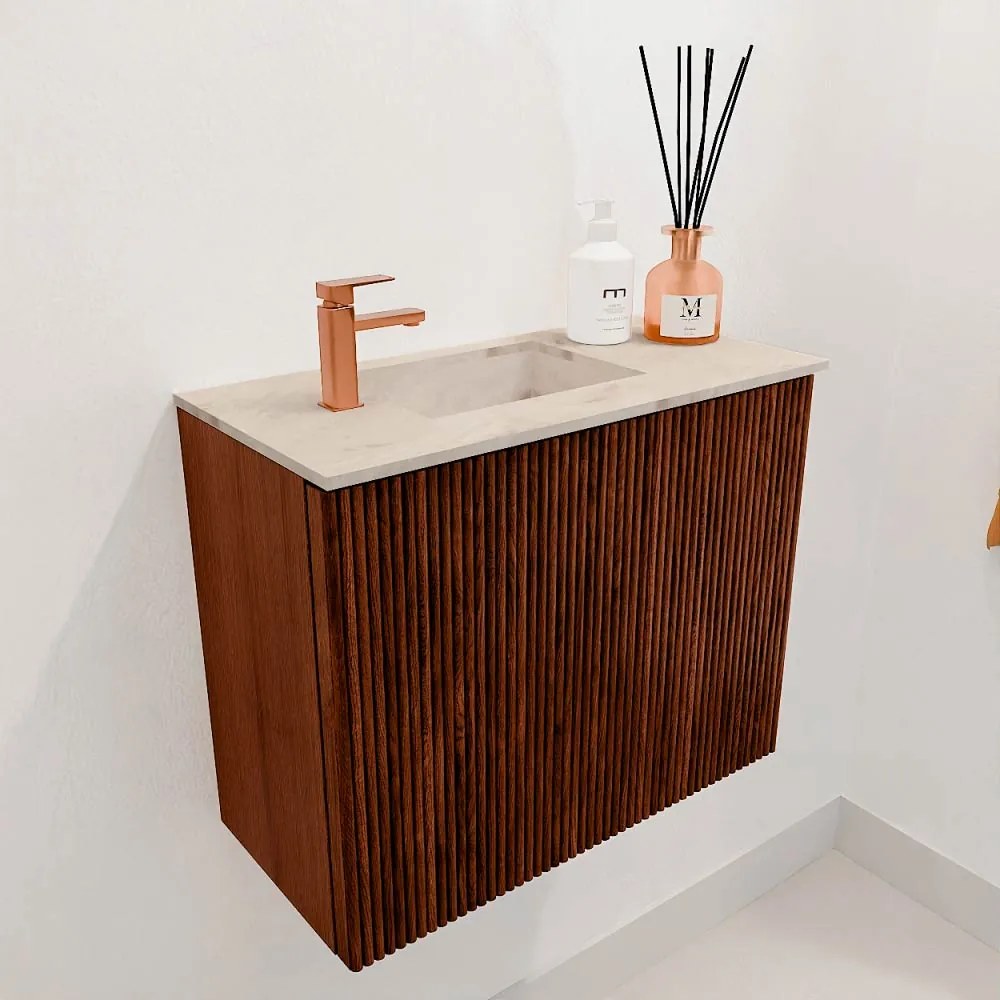 Mondiaz Joya DLux 50cm toiletmeubel ruby met wastafel faye links 1 kraangat frappe