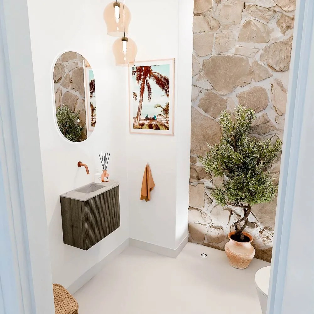 Mondiaz Joya DLux 50cm toiletmeubel ronding rechts shadow met wastafel faye links zonder kraangat glace