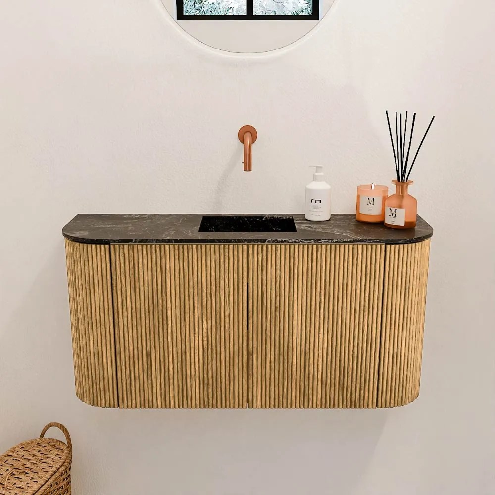 Mondiaz Joya DLux 85cm toiletmeubel ronding links/rechts oak met wastafel faye midden zonder kraangat lava