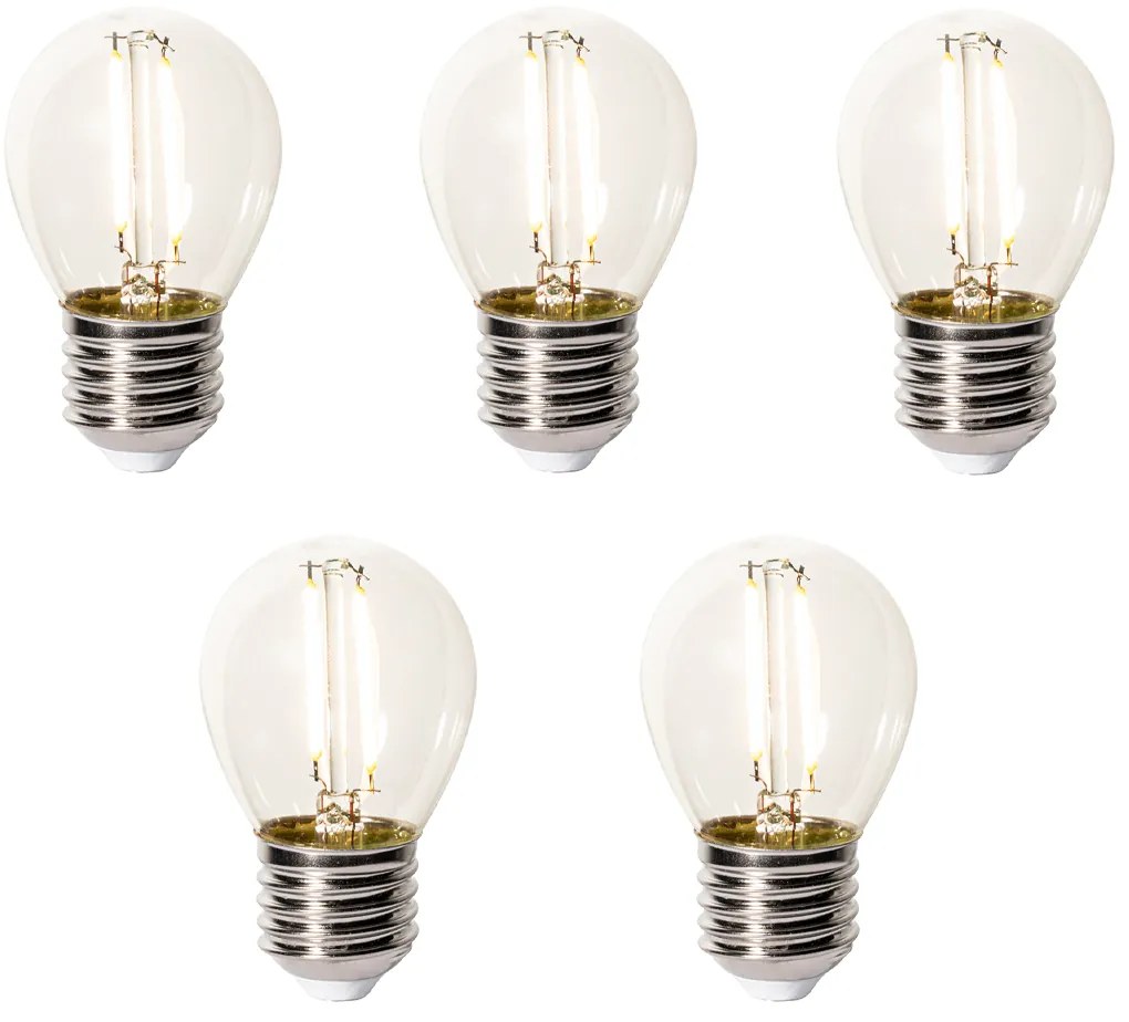 Set van 5 E27 dimbare LED lampen P45 helder glas 3W 250 lm 2200K