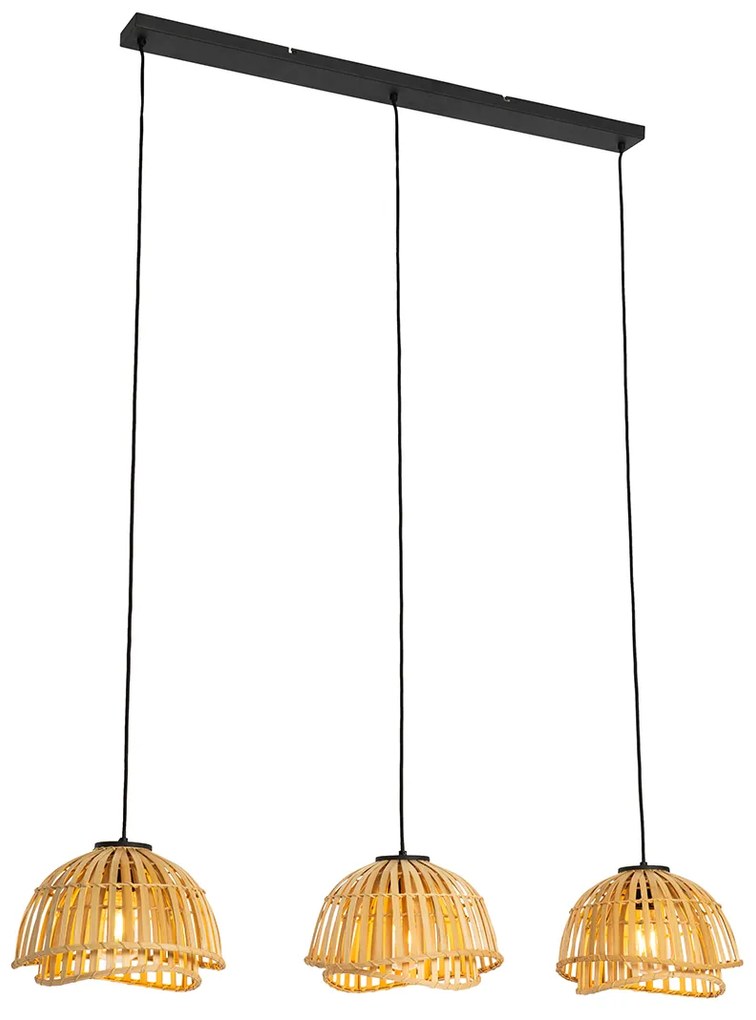 Oosterse hanglamp zwart met naturel bamboe 3-lichts - Pua