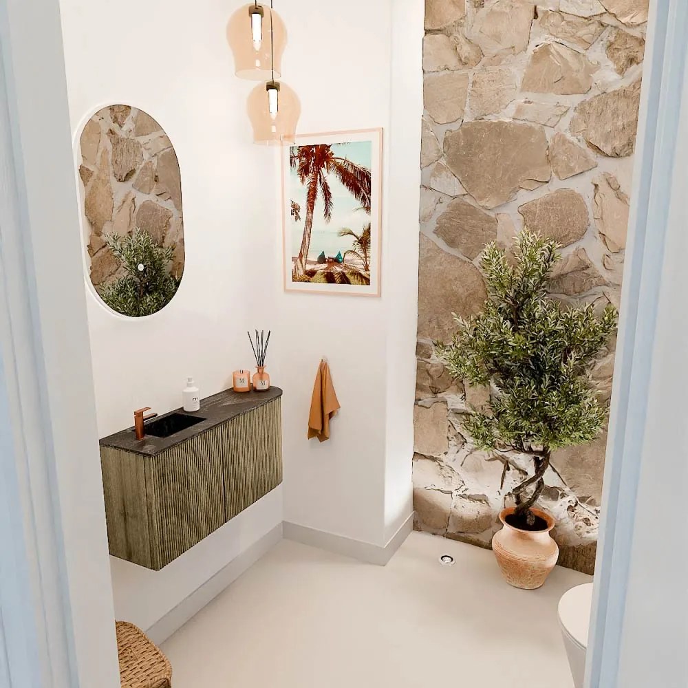 Mondiaz Joya DLux 80cm toiletmeubel ronding rechts dusk met wastafel faye links 1 kraangat lava