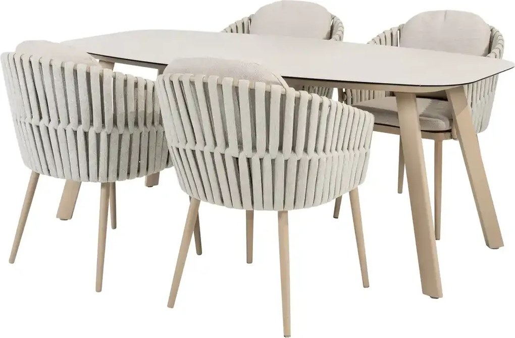 Taste by 4 Seasons Eva tuinset latte met Manolo tafel latte met geprint keramisch tafelblad 180 cm SALE Tuinset beige weerbestendig