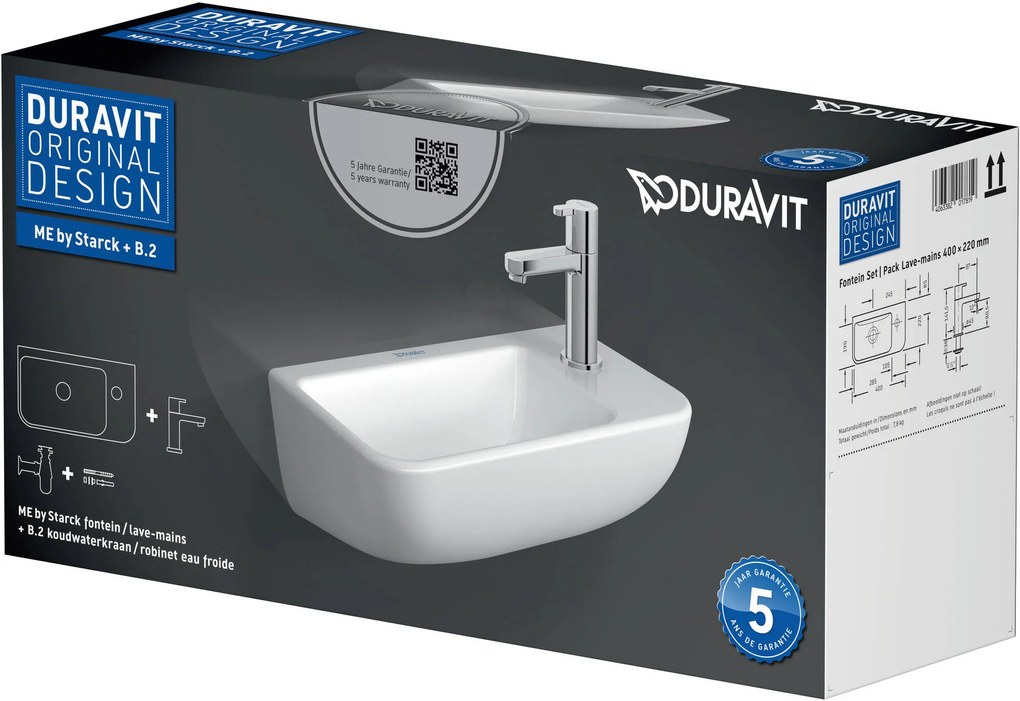 Duravit ME by Starck fonteinset met chromen fonteinkraan rechts 40x22x13 5cm glans wit