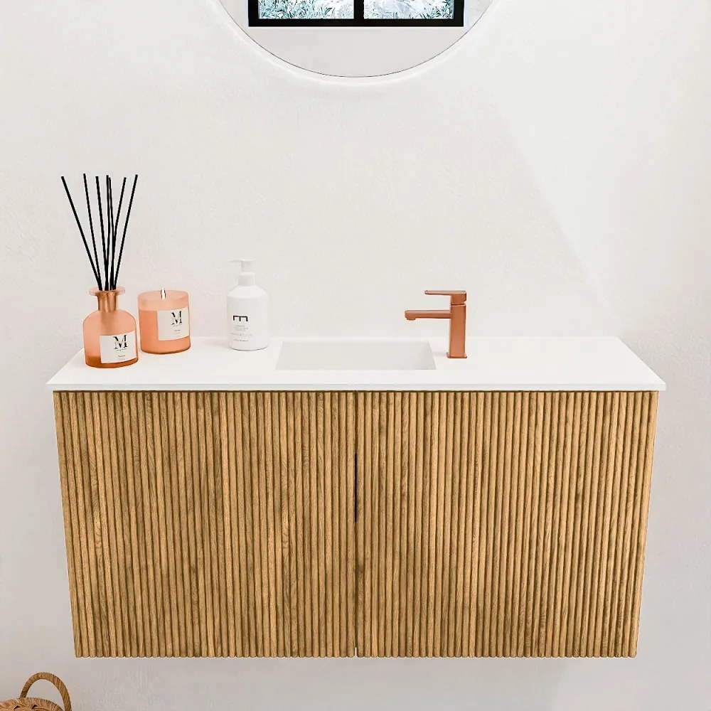 Mondiaz Joya 80cm toiletmeubel oak met wastafel faye midden 1 kraangat talc
