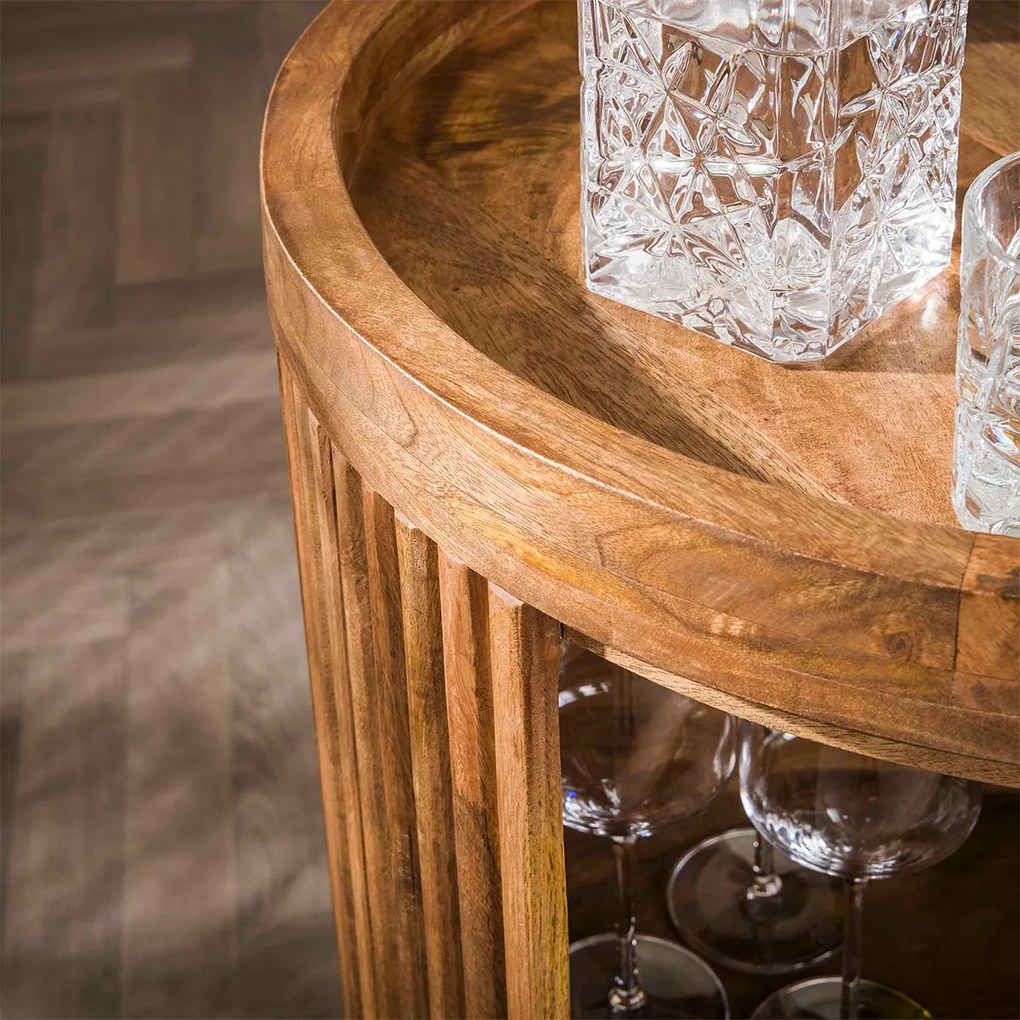 Wijnkast Trolley Met Ribbelhout - 55x55x80cm.
