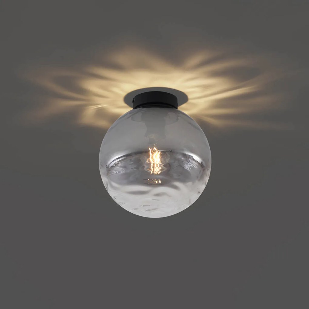 Design plafondlamp zwart met smoke fading glas - Pillon