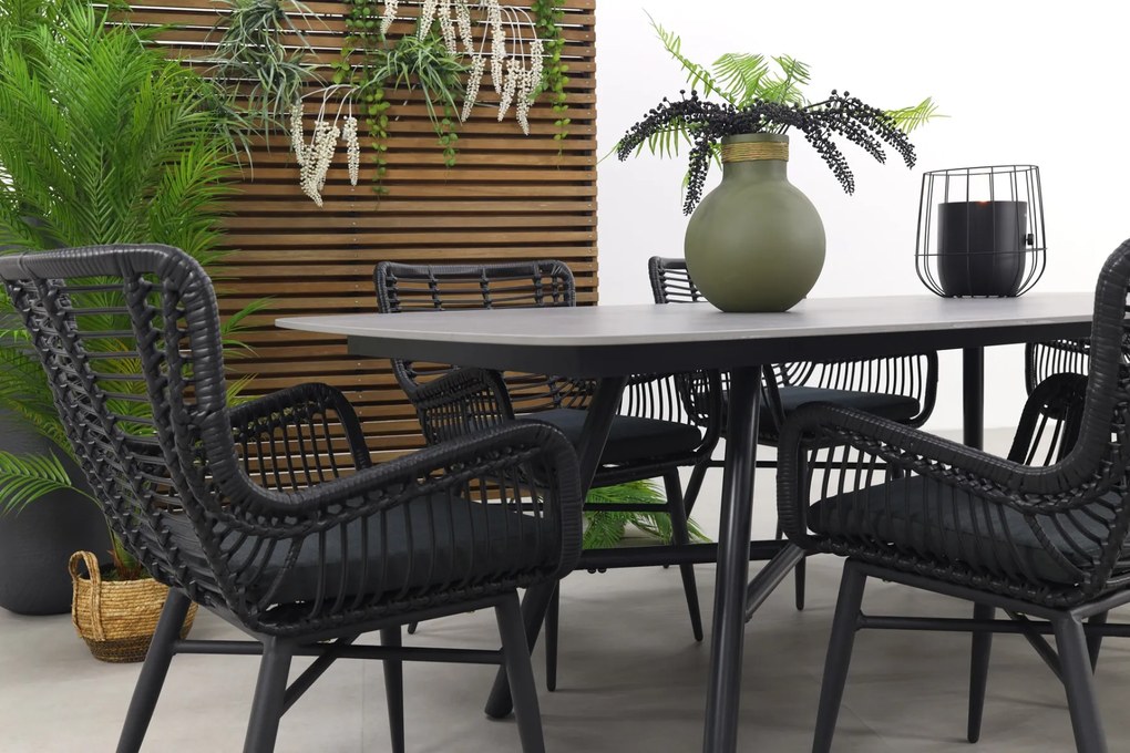 Jasmine Black/Benevento 6-persoons deens ovale dining tuinset 240x110 cm. - Betonlook