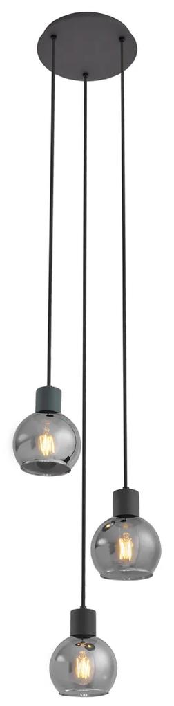 Art Deco hanglamp zwart met smoke glas rond 3-lichts - Vidro Art Deco E27 Binnenverlichting Lamp