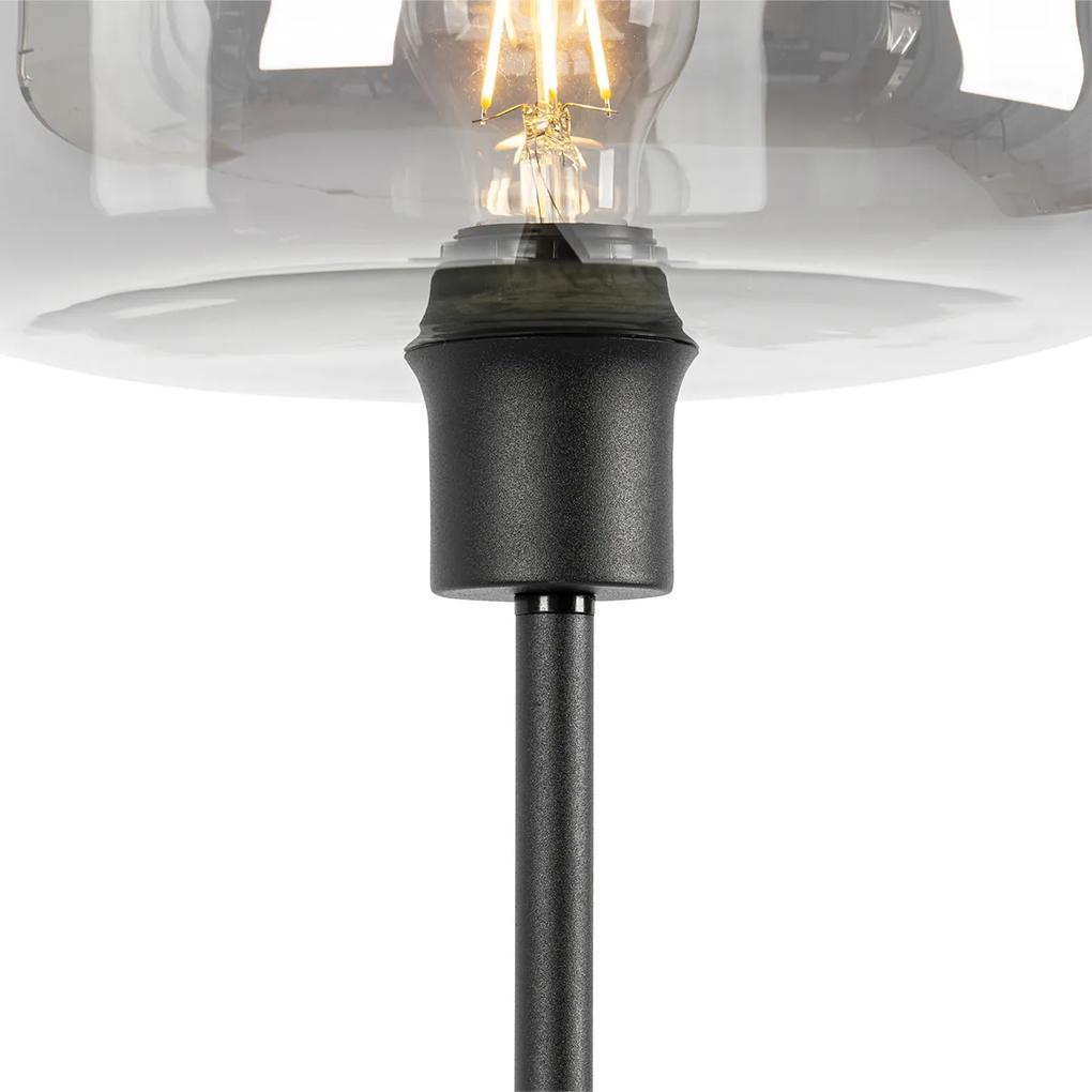 Art Deco vloerlamp zwart met smoke glas - Bizle Art Deco E27 rond Binnenverlichting Lamp